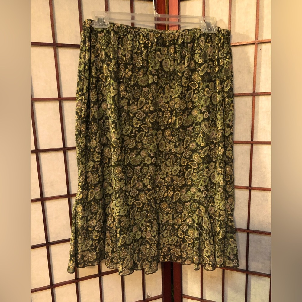 Dress Barn Green Paisley Midi Skirt